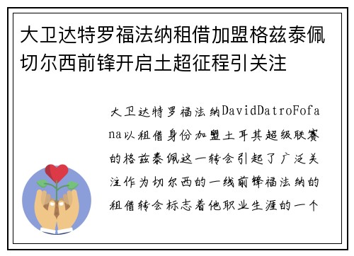 大卫达特罗福法纳租借加盟格兹泰佩切尔西前锋开启土超征程引关注
